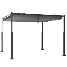 Pergola d'extérieur - HELLOSHOP26 - 310 x 310 cm - Auvent rétractable - Tissu polyester imperméable - Structure métal