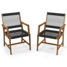 Sedie da giardino - HELLOSHOP26 - Set di 2 poltrone - Acacia massiccio - Corda tessuta - Nero