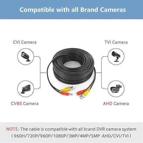 MaxSell BNC Security Camera Cable, 5-50M Length, Compatible with DVR/CCTV/AHD/CVI/TVI Systems, Black (10M) 1