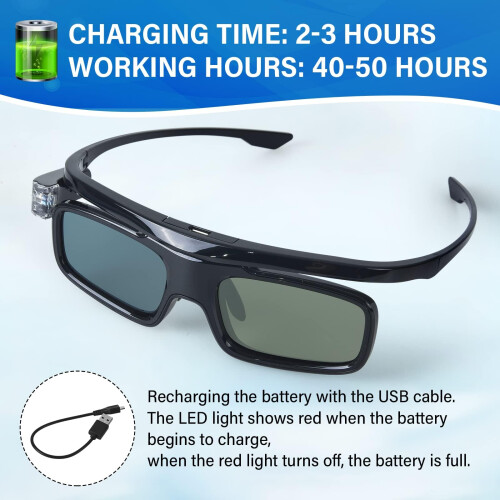 3D Glasses, 3D Active Shutter Glasses Rechargeable Glasses Suitable for 3D DLP-Link Projector - 1 Piece 1