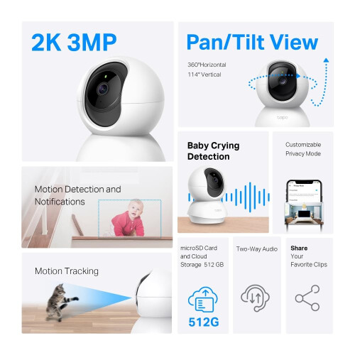 Tapo C210 2K 3MP Pan/Tilt Indoor Security Camera Pet Camera House Security 2