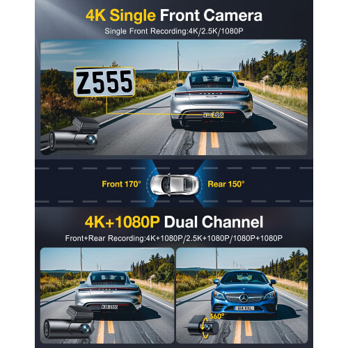 GKU 4K Dash Cam Front and Rear, 5GHz WiFi GPS, Dua 1