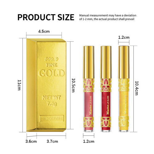 3 pièces 02 05 Ensemble de gloss à lèvres doré 2,5 ml Teinte dorée 1