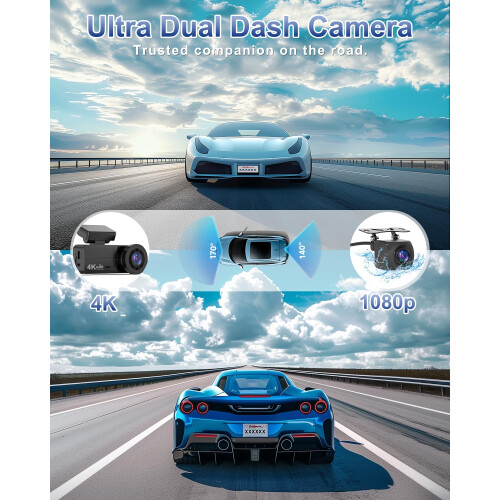 DYNACAM Dash Cam Front and Rear 4K+1080P, Dash Cam 1