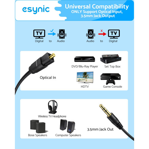 eSynic 192kHz Optical to 3.5mm Converter with Optical&3.5mm Cable ABS Shell 1