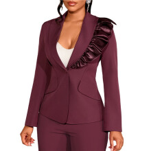 Damenblazer mit Schalkragen, Langen Ärmeln, Taillierter Patchwork-Optik und Knöpfen, Eleganter Jacke/Mantel, Damenmode Weinrot S