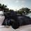 (Black, King) 4pc Comfortable Satin Silk Fitted Sheet Bed Flat Sheet Bedding Set Case Pillow 1