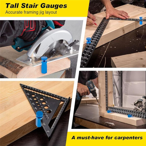 Tall Stair Gauges for Framing Square with Holder, Stair Guages Knobs Tool for Circular Saw Stair Stringer Layout Tool 2
