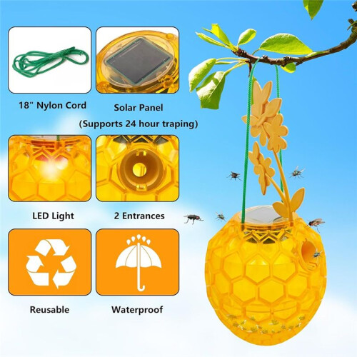 2-Pack Solar Wespenval Buiten Hangend, Upgrade LED-Licht Bijenvallen Vanger, Wespen Insectendoder 1