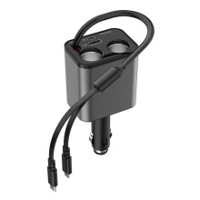 Zigarettenanzünder-Adapter Fürs Auto, Autotelefon-Ladegerät, Superschnelles Aufladen mit Einziehbarem Kabel, Multi-Port-Autoadapter