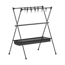 Three-Bar Frame Camping Rack Folding Ultra-Light Camping Tripod Travel Sundries Hanger 50x68x88cm +Mesh Bag