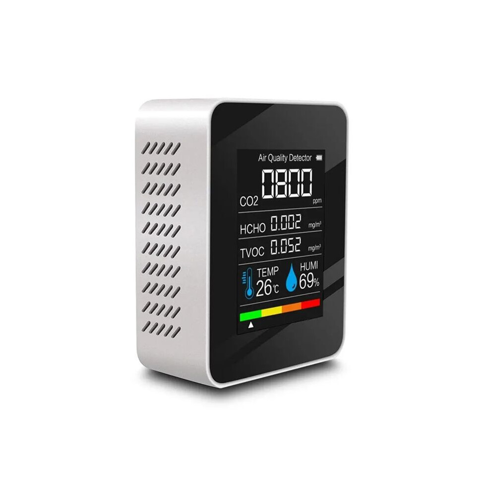 Tauoh 5-In-1 Air Quality Monitor Levels Temperature & Humidity Detector With Lcd Display Indoor Air Quality Sensor White