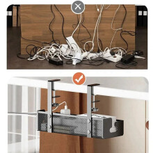 Under Desk Cable Organizer-No Drill Mesh Cable Management Box, High Load-Bearing Wire Holder for Desk Cord Storage A