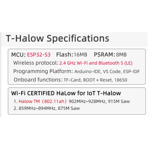 T-Halow ESP32-S3 Ethernet Development Board WiFi  Module Wi-Fi CERTIFIED HaLOW RJ45 Network Port Camera 2