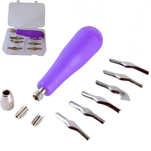 Linoleum Cutter Kit Assortment Carving Tools for DIY Block Printing, Includes 6 Blades , 1