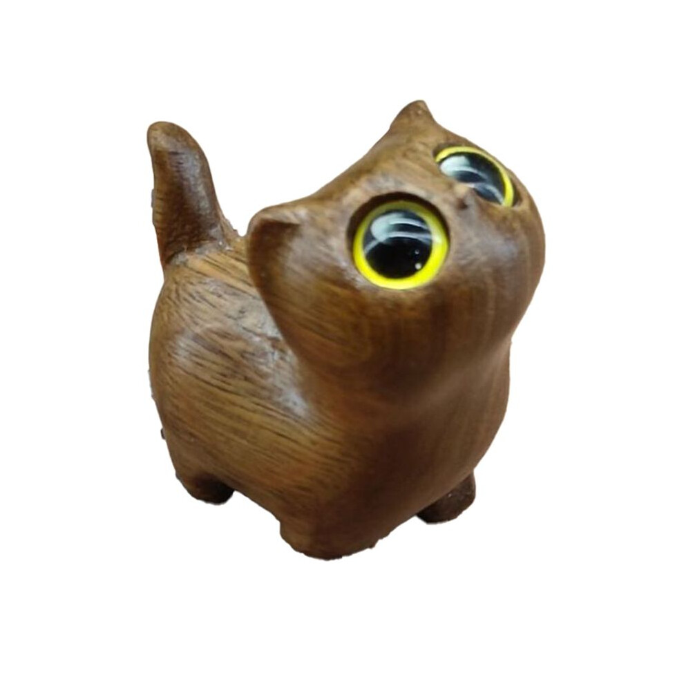 Charming Wooden Kitten Figurine - Handcrafted Cat Decor,Wooden Carving Cute Cartoon Simple Kitten Ornaments Coffee Color 6032328763514