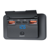 4- 12 V 108 W Dual PD + Dual QC3.0 USB-Ladegerät mit Digitalem Voltmeter-Schalter, Steckdosen-Panel-Adapter