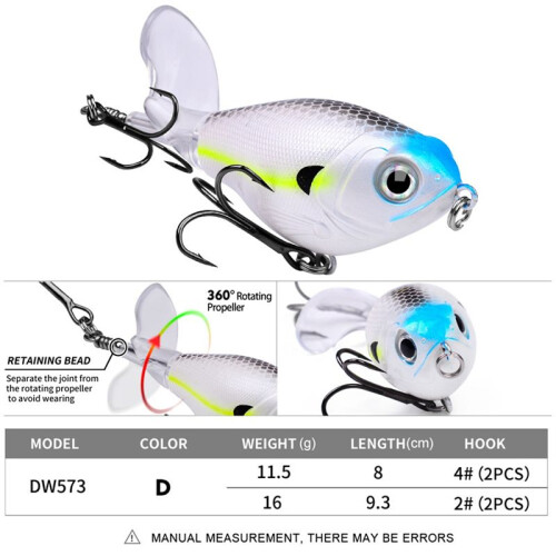 Angelköder Topwater Whopper Popper Schwimmender Wobbler Künstlicher Hartköder mit Propeller Angeln Hecht 16g B 1