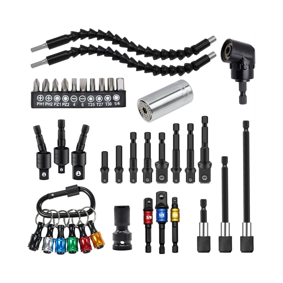 38Pcs Flexible Drill Bit Extension, 105 Right Angle Drill,Hex Socket Adapter, Bit Holder Extension Screwdriver Bit Kit 6032848726235
