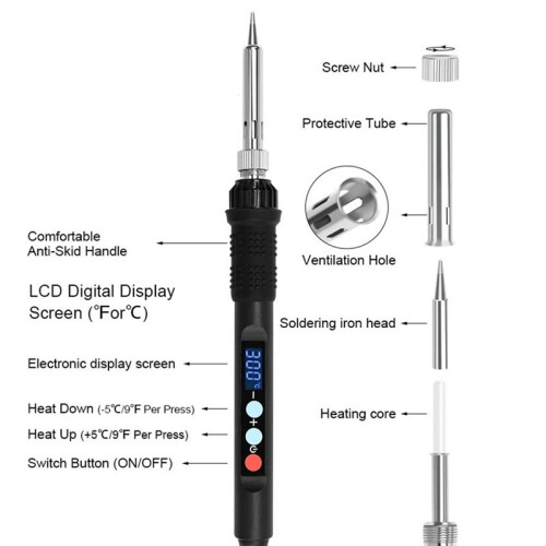 90W LED Digital Display Soldering Iron Heat Set Insert Tool M2-M8 Brass Thread Insert Nut Soldering Iron Tip Kit EU PLUG 2