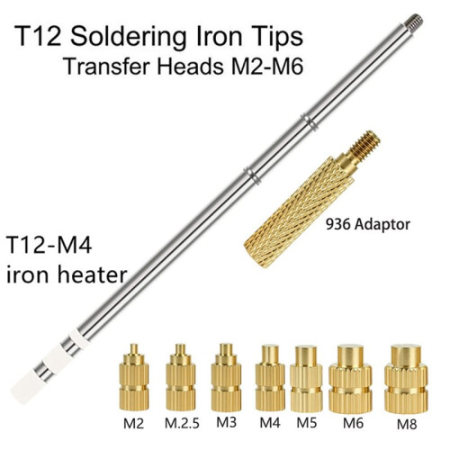 T12 Soldering Iron Tips Heat Set Insert Tool for Hot Melt Embedded Nuts M2-M8 Insertion Kit Indenter Adaptors 1