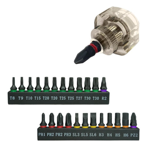 25in1 Short Stubby  Screwdriver for Tight Space, Security Torx, Phillips, Flathead and Hex S2 Steel Bits