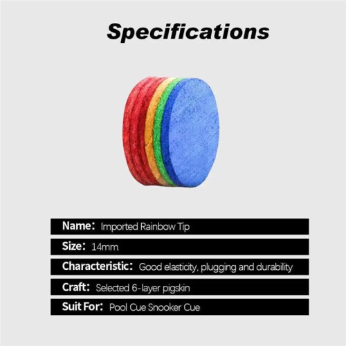 10PCS 14mm Rainbow Billiards Tips Pool Cue Tips 6 Layers M Hardness Snooker Tips  Accessories 2