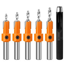 Set di 5 Punte per Trapano Svasatore per Legno, Gambo da 8 mm, Punte per Trapano per Legno HSS, Punte per Fresatrici, Punzoni per Fori, Utensili per