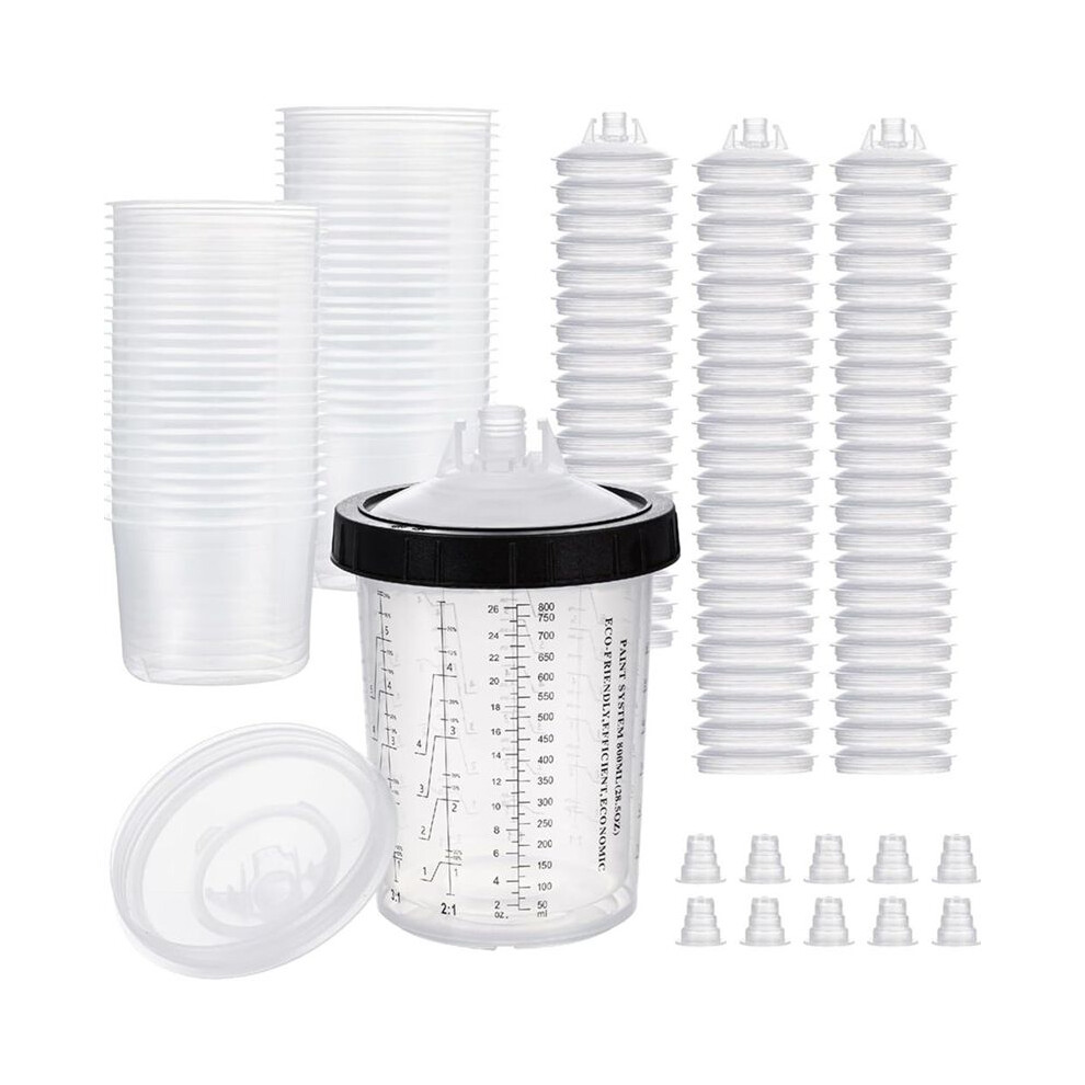 Paint Cup For Hvlp And Lvlp 28 Ounce (800Ml) Kit With 50 Cups And Lids System, 1 Hard Cup Retainer Ring And 20 Plugs 6033932641014