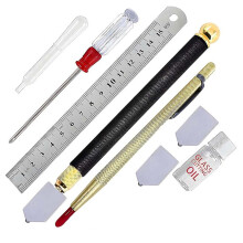 Glass Cutting Kit with Ruler, Oil Bottle, Scoring Tools, 3-14mm,Glass Cutting Tool Wite Carbide Tip Scriber,Steel Ruler