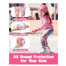 Skyddsset för Barn, Knä- och Armbågsskydd med Handledsskydd för Skridskoåkning, Cykling, Rullsparkcykel, Rosa