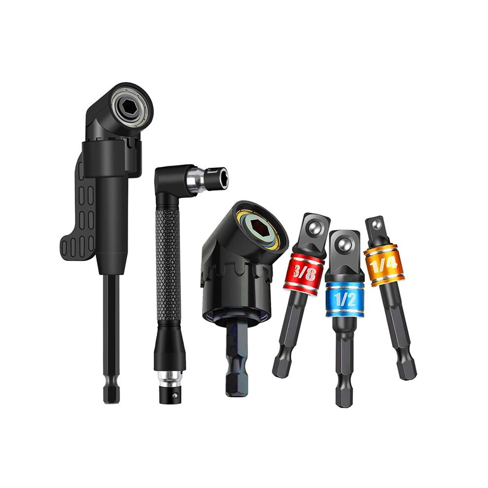 6Pcs Right Angle Drill Attachment Set With Hex Socket Adapters And 105 Angle Drill Adapters 4712443593822