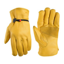 Guanti da Lavoro In Pelle PU per Uomo e Donna, Guanti da Giardinaggio In Pelle Bovina con Polso Regolabile e Palmo Rinforzato per Autista