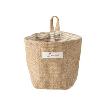 (Yellow Stripes) Linen Hanging Cotton Mini Storage Basket Home Kid Toy Sundries Box Bag Organizer