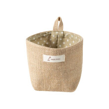 (Blue Dot) Linen Hanging Cotton Mini Storage Basket Home Kid Toy Sundries Box Bag Organizer