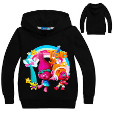 (BLACK,120cm/47.24in)Trolls Print Kids Girl Boys Hoodie Fall Spring Cotton Pullovers Coat Jacket Gift