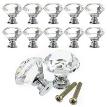 (10pc) Crystal Glass 10pcs Cabinet Knob Diamond Shape 30mm Drawer Handle Pull Cupboard