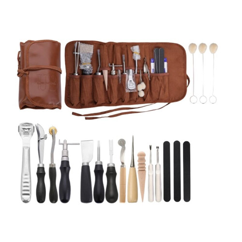 Leather Working Tools, Leather  Tools Kit with Awl Stitching Punch Hole Sewing Needles for Leathercraft Beginner
