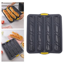 4 Cavity Silicone Bread Loaf Pan, Non Stick, Easy Release, French Sub Bread Roll Pan for Oven Bakers, Non Slip Handles