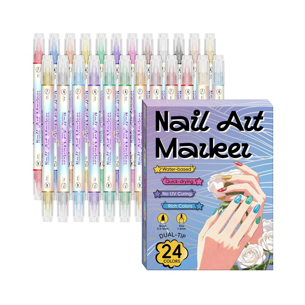 Jojomino 24 Colors 3D Nail Art Pens Set, Double-Headed Nail Point Graffiti Dotting Pen Quick Dry Long-Last Acrylic Paint Markers