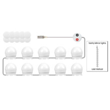 LED Vanity Lights for Mirror USB Vanity Lights with 10 Dimmable Bulbs Adjustable 3 Color Makeup Mirror Might Bulb