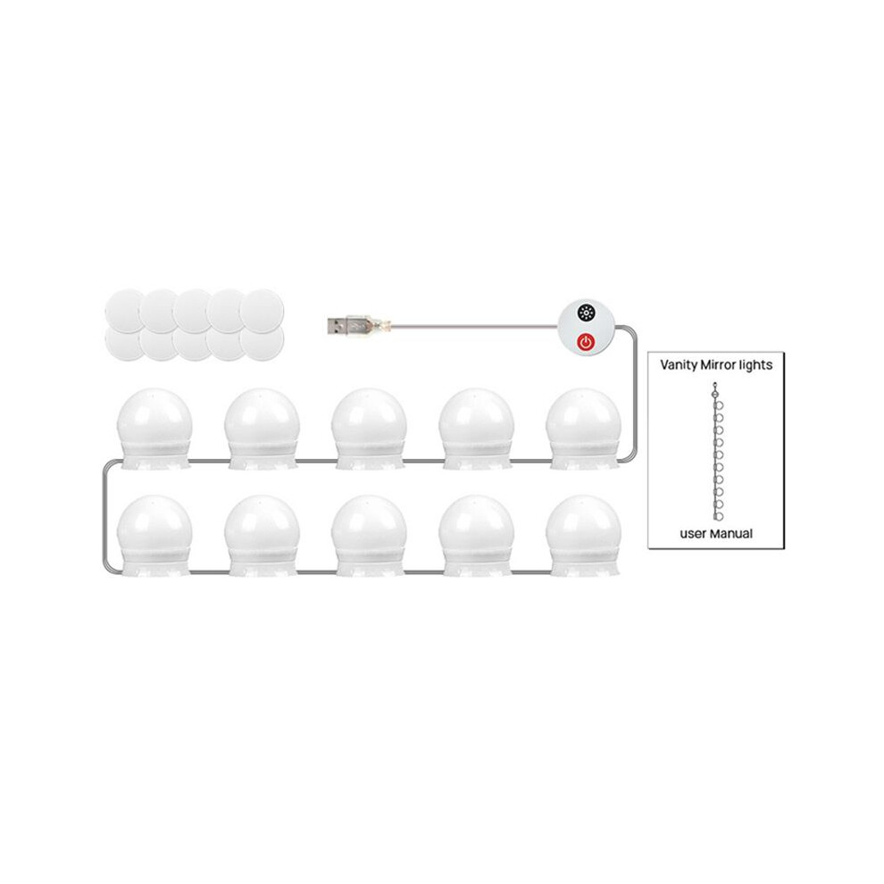 LED Vanity Lights for Mirror USB Vanity Lights with 10 Dimmable Bulbs Adjustable 3 Color Makeup Mirror Might Bulb