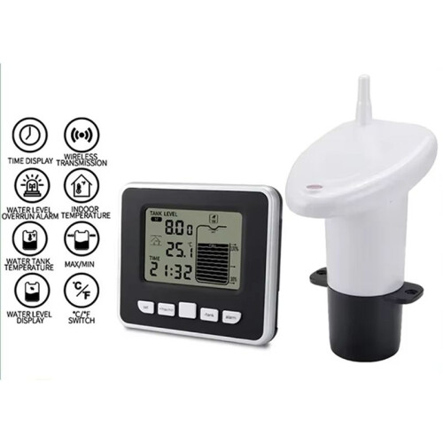 Wireless Water Level Indicator Gauge Water Tank Sensor Liquid Level Sensor Digital Thermometer Clock Water Level Meter 2