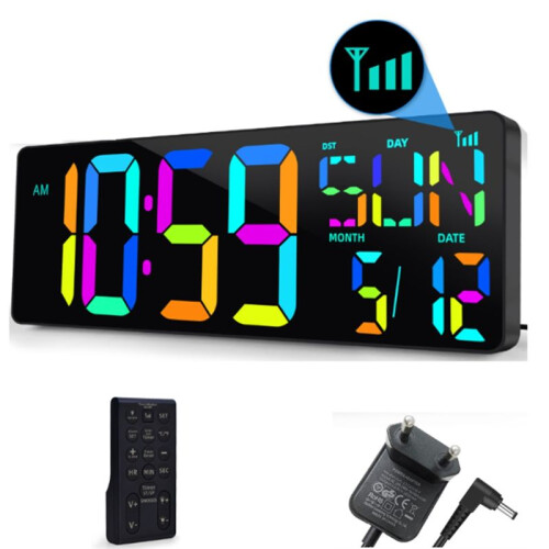 Large Digital Wall Clock 16.5 Inch  Auto  Sync Led Digital Clock Display Calendar Clock US Plug 2