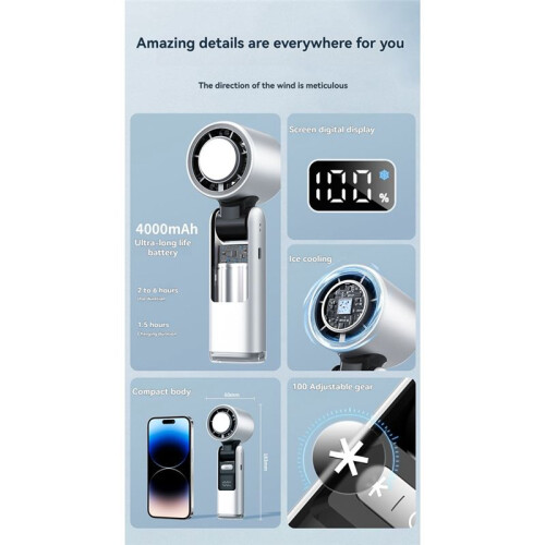 Portable Handheld Fan UsbCharging Adjustable Speed Digital Display Fan Foldable Design High Speed Fan with Night Light,B 1