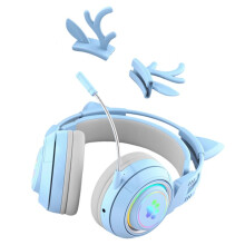 Gaming Headset Cute Antlers Cat Ear Headphones with RGB Light over-Ear Stereo Headset for Kids Gamers B