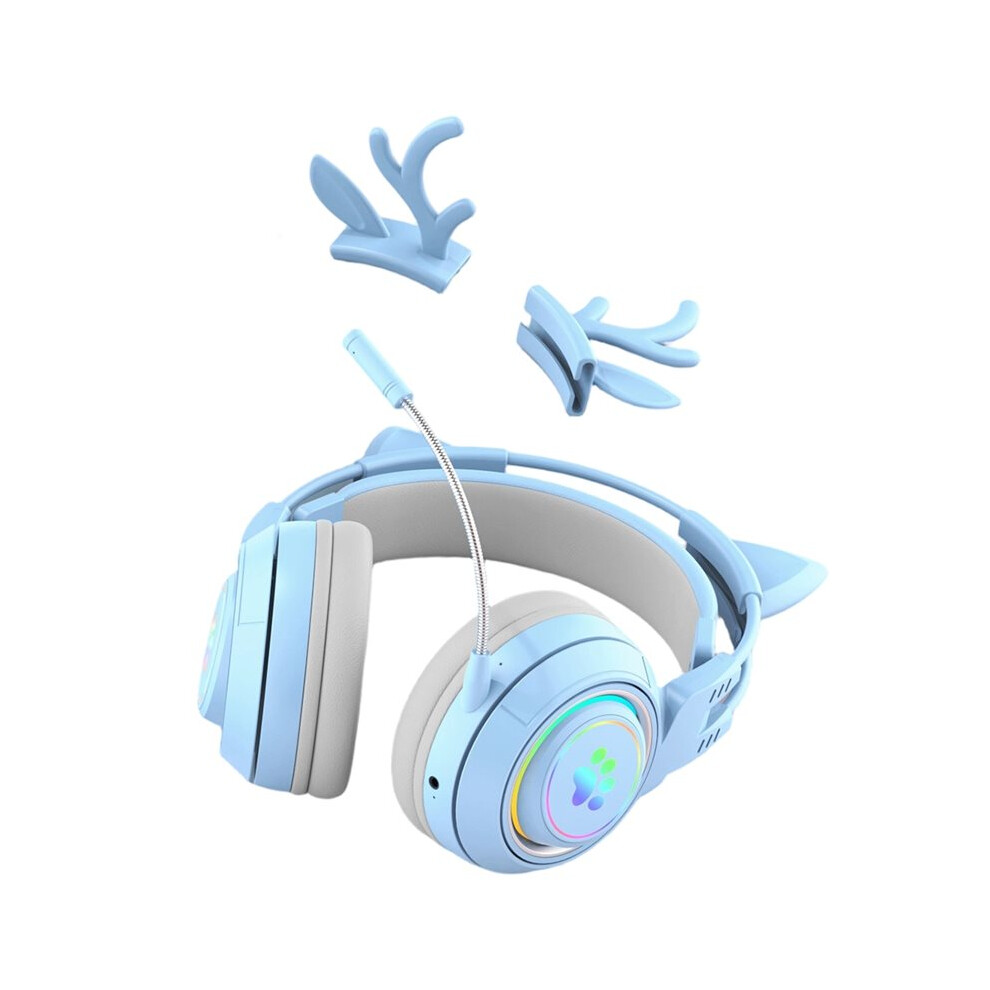 Gaming Headset Cute Antlers Cat Ear Headphones With Rgb Over-Ear Stereo Headset For Kids Gamers B Light 6034255999103