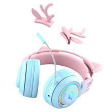 RGB Gaming Headset with Microphone, Surround Sound Stereo, Deer Ear & Cat Ear Glow Light for PC Laptop