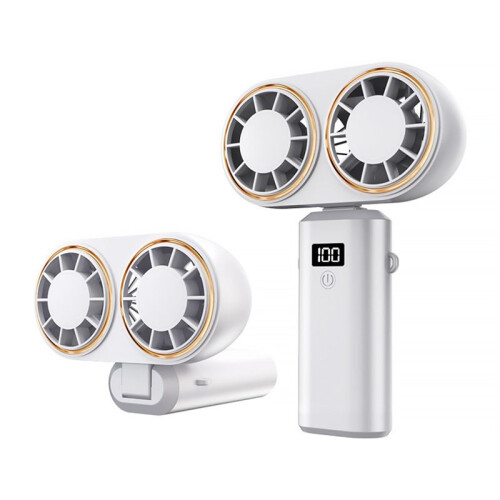 Draagbare Handventilator USB-Oplaadkoeler Dubbele Ventilator Digitaal Display Oplaadbare Batterij Wit 1