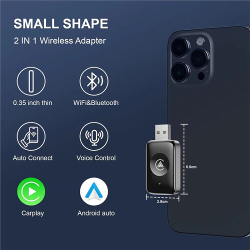 Car Wireless Android Auto Carplay 2in1 Box Wired to Wireless Dongle Plug& CarPlay Android Auto   Box